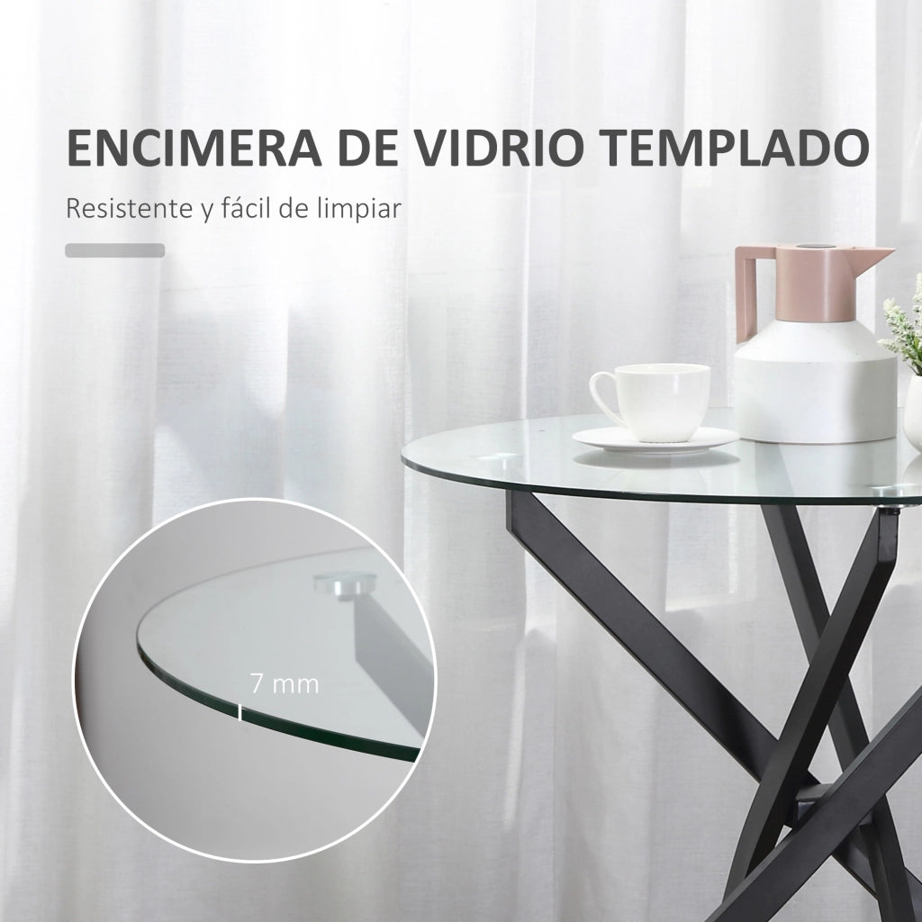 Tavolino da caff¨¨ rotondo con piano in vetro temperato e gambe incrociate in metallo ¨C zephmum ¨C nero ?80x75 cm