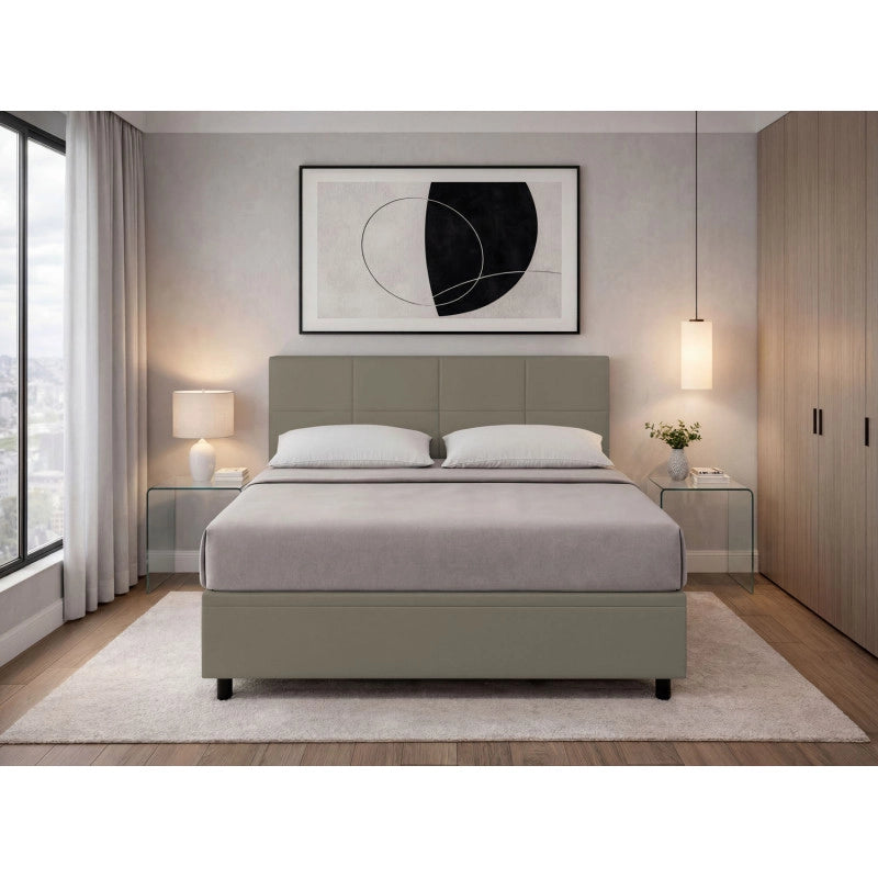 Letto imbottito Matrimoniale 160x200 cm Square - Similpelle,Cappuccino,Contenitore