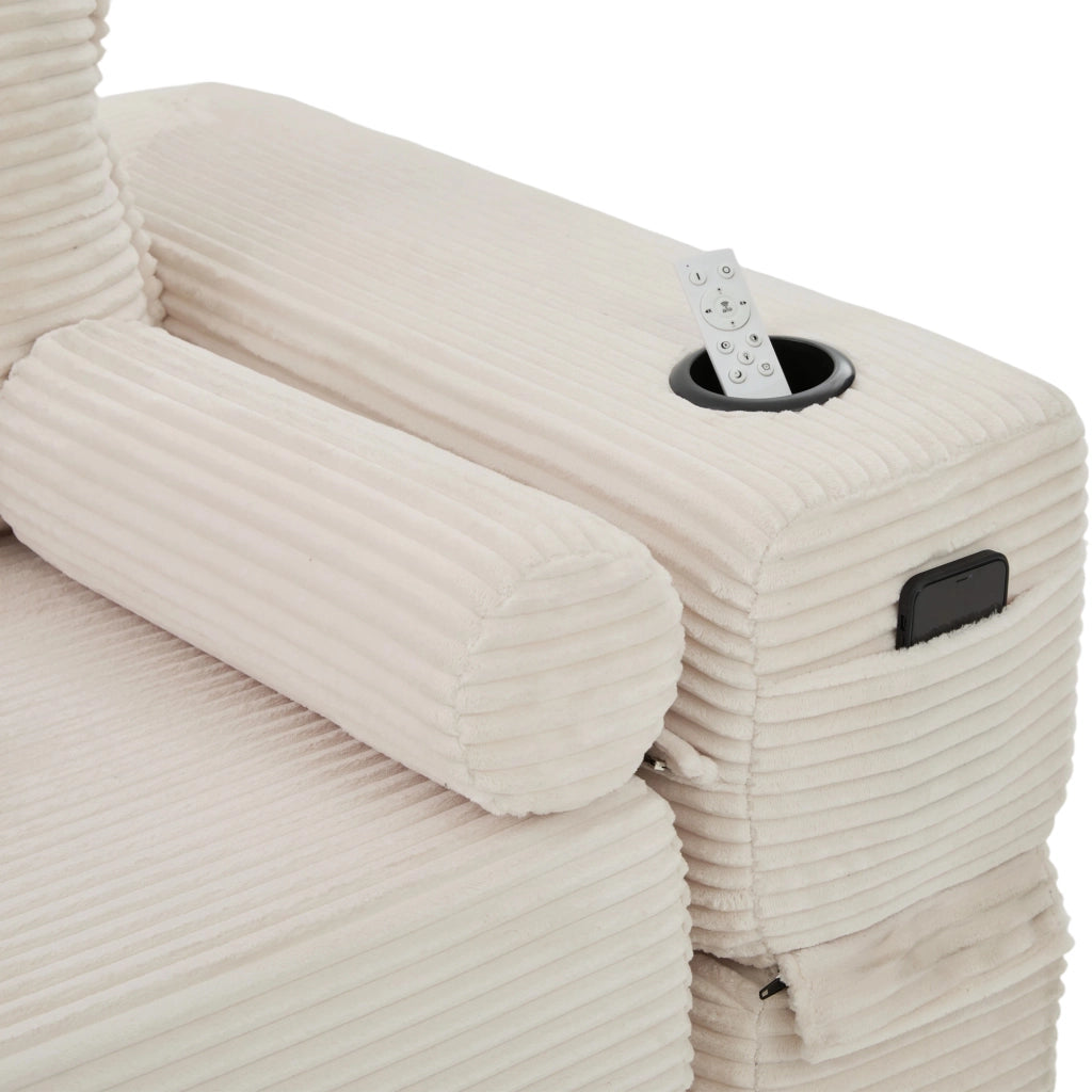 Divano letto modulare a 3 posti con tasche e portabicchieri in tessuto a coste beige