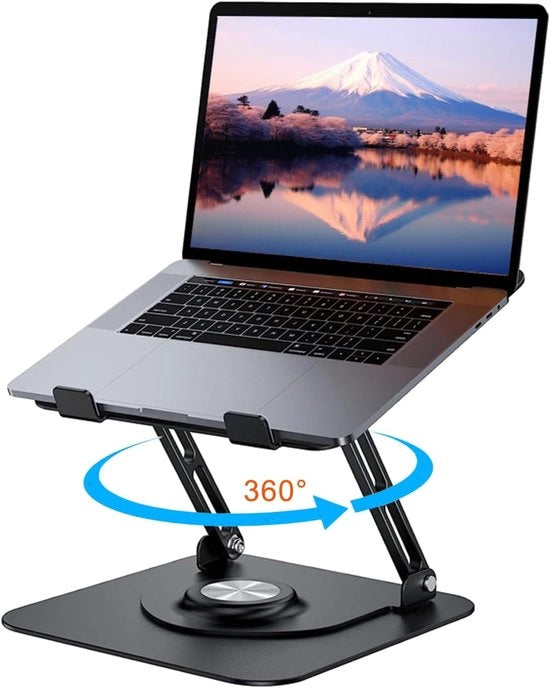 Supporto per laptop - Base 360° girevole - Ripiegabile - Regolabile in altezza - Ergonomico - Ventilato - Compatibile con MacBook - 10-17