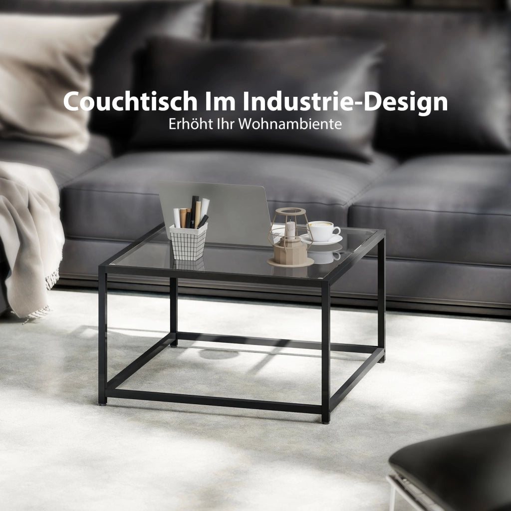 Tavolino Quadrato con Piano in Vetro Temperato ¨C Minimal ¨C Nero 68x68x39