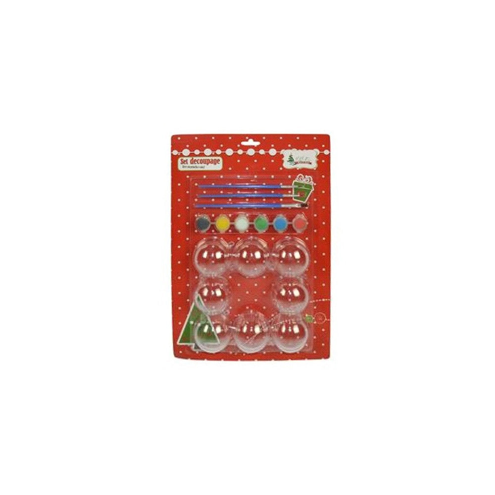 Trade Shop - Kit 8 Palline Trasparenti 6cm Con Tempere E Pennelli Decorazioni Natalizie -