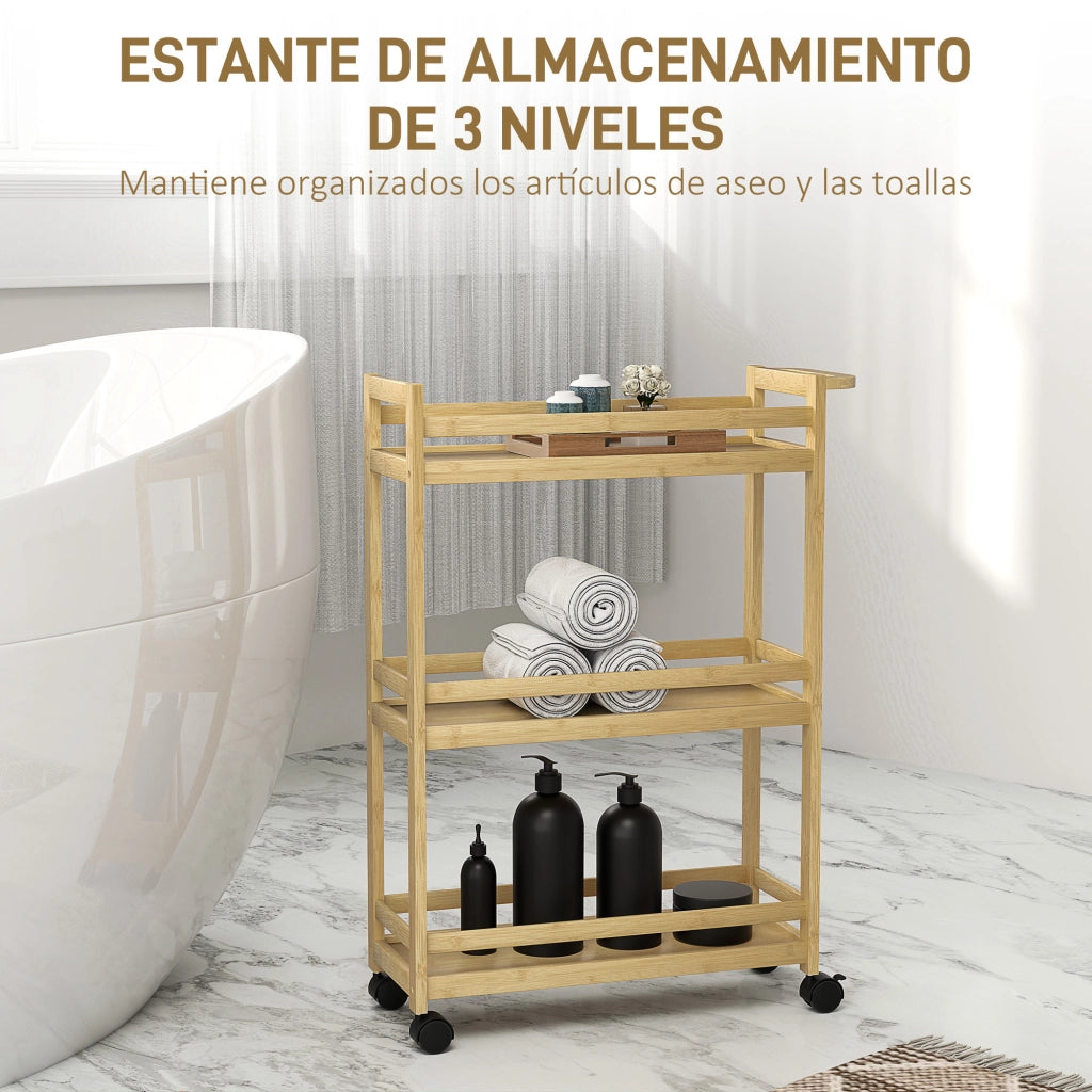 Carrello bagno 3 ripiani bamb¨´ con ruote ¨C Xylo ¨C 55x20x75 cm naturale