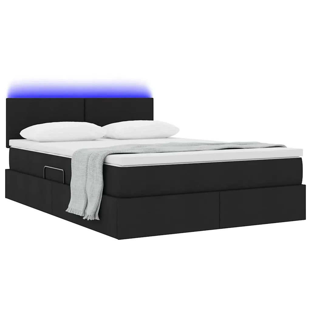 Letto con contenitore LED e materasso Nero 140 x 190 cm Tessuto