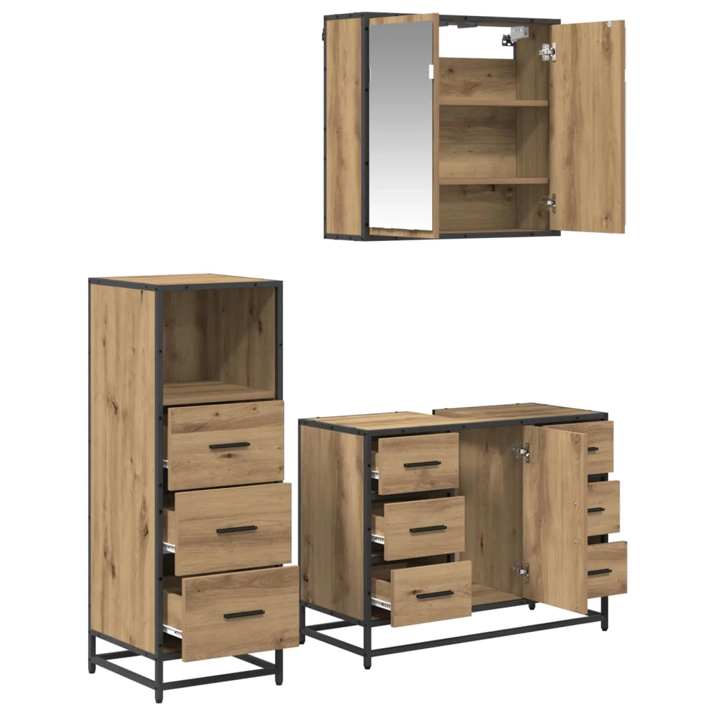 Set di mobili per il bagno con porta 3 pcs Rovere artigianale 3402537