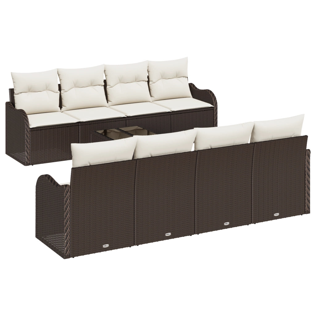 Set Divano da Giardino 9 Pezzi con Cuscini Marrone Polyrattan