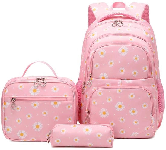 Borsa da scuola con contenitore per pasti - Borsa per adolescenti - Leggera borsa in nylon - Impermeabile - Multi-compartimenti - Altezza regolabile del cinturino