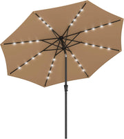 SONGMICS Ombrellone da Giardino 300 cm con 32 Luci a LED a Energia Solare, UPF 50+, Inclinazione Bidirezionale a 30°, Esterno Terrazzo Piscina Balcone, Senza Base, Tortora GPU33BR