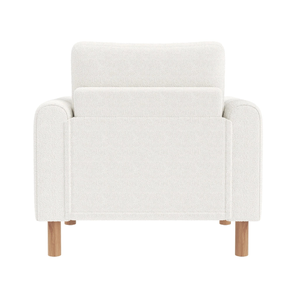Poltrona lounge in tessuto teddy bianco con cuscini spessi