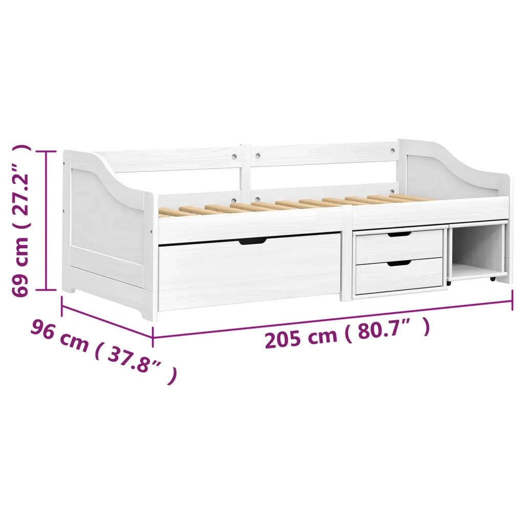 Dormeuse 3 Cassetti Bianca 90x200 cm Legno Massello Pino IRUN