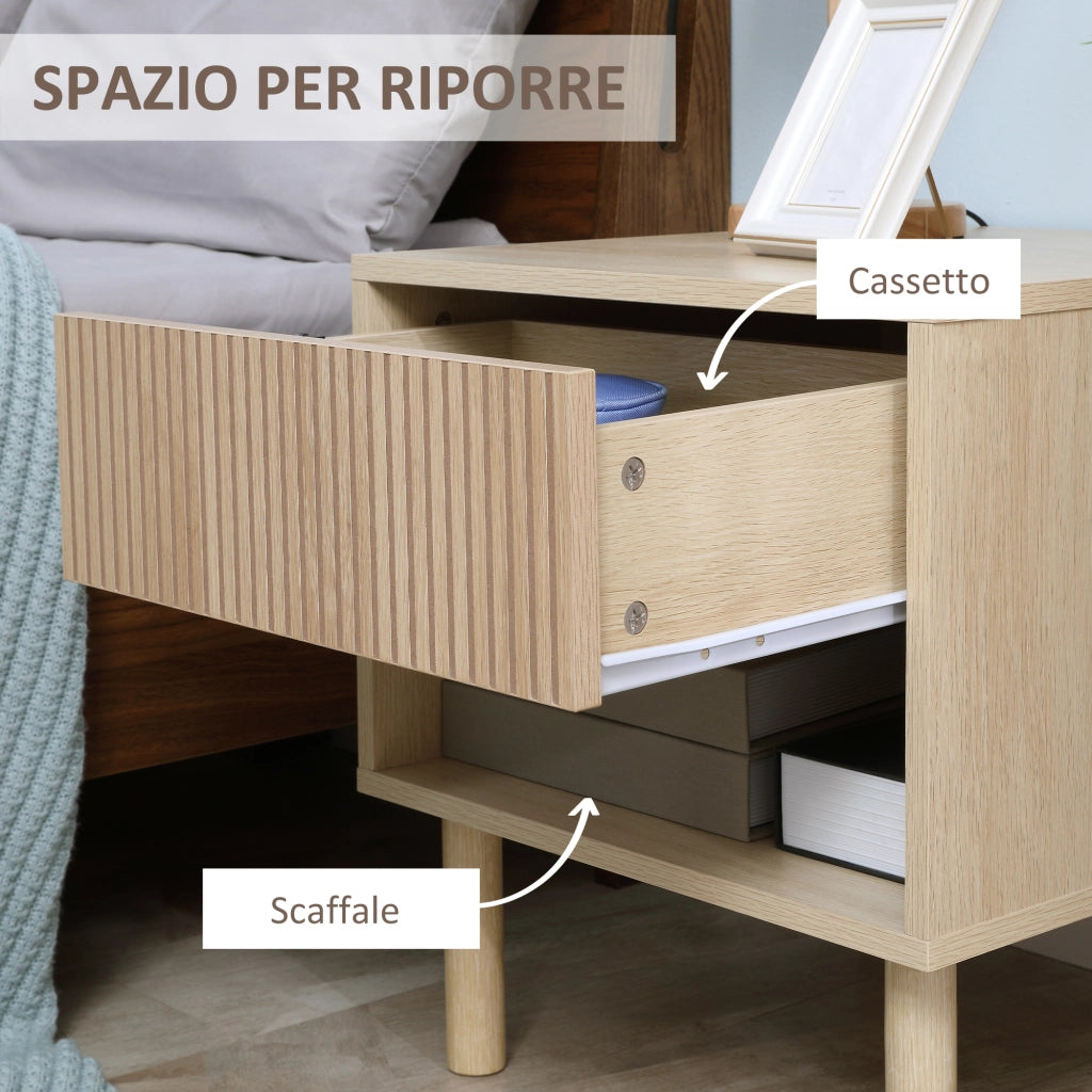 EasyComfort Comodino Moderno con Cassetto e Ripiano Aperto in Truciolato, 47x47x50 cm, Color Legno