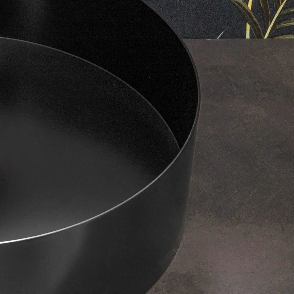 Lavabo da appoggio tondo 40 cm in acciaio inox nero opaco  Goya