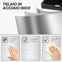 Bidone Immondizia a 3 Sezioni da 56L con Supporto per Deodorante, in Acciaio e PP, 45.7x35.8x76 cm, Argento