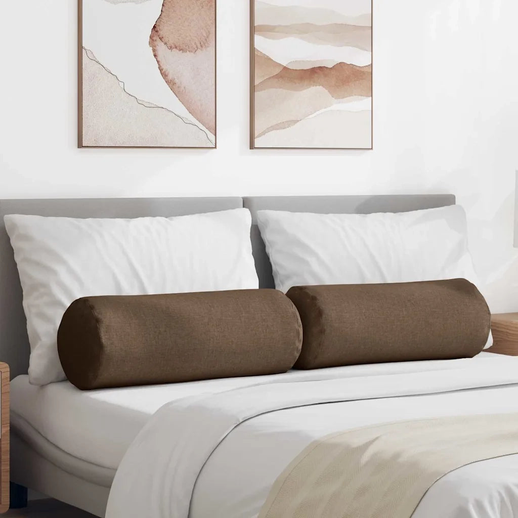 Cuscini a rullo 2 pcs Marrone Ø 25 x 70 cm Tessuto