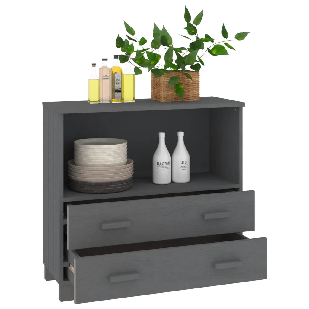 Credenza HAMAR Grigio Scuro 85x35x80 cm Legno Massello di Pino 340498
