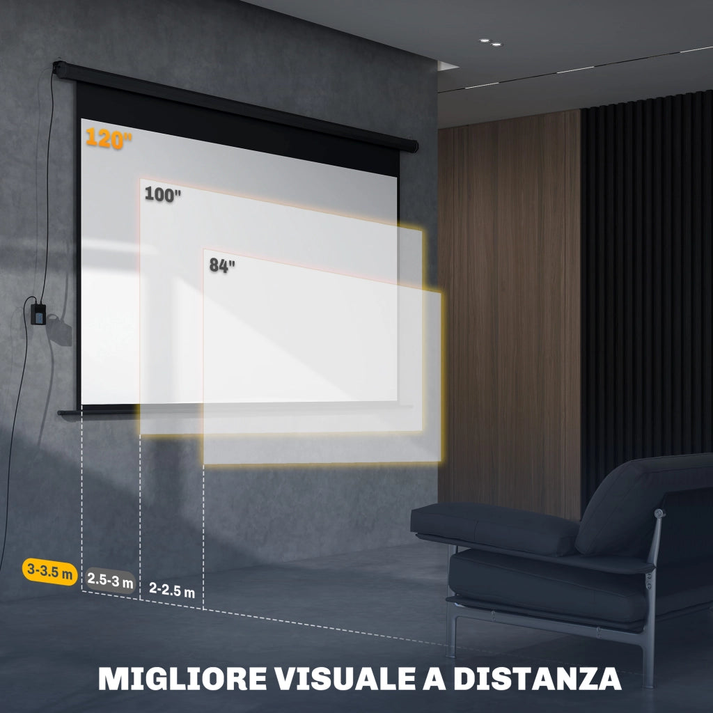 Telo per Proiettore 120" Formato 16:9 Motorizzato con Telecomando Fissaggio a Muro e Soffitto Nero