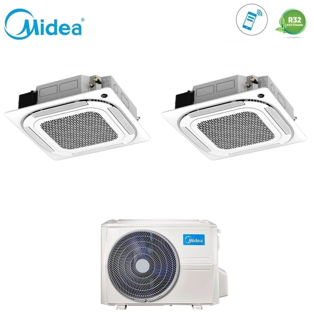 Condizionatore Dual Split a Cassetta Midea 12+12 con M2OE-18HFN8-Q R-32 Wi-Fi Optional con Telecomando e Griglia