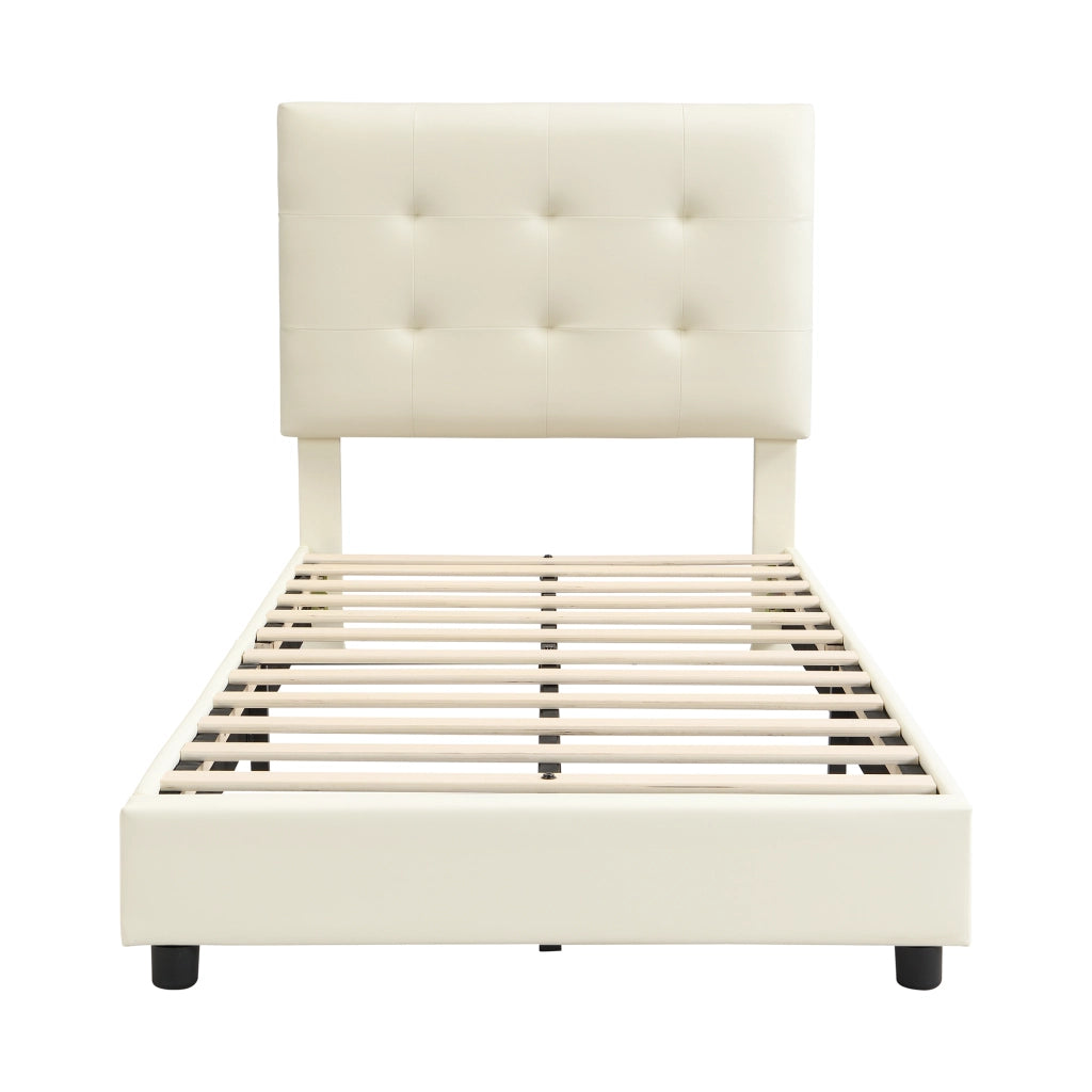 Letto per Bambini 90x200 cm; Letto Singolo - Testiera Imbottita e Bordi Antiurto - Beige
