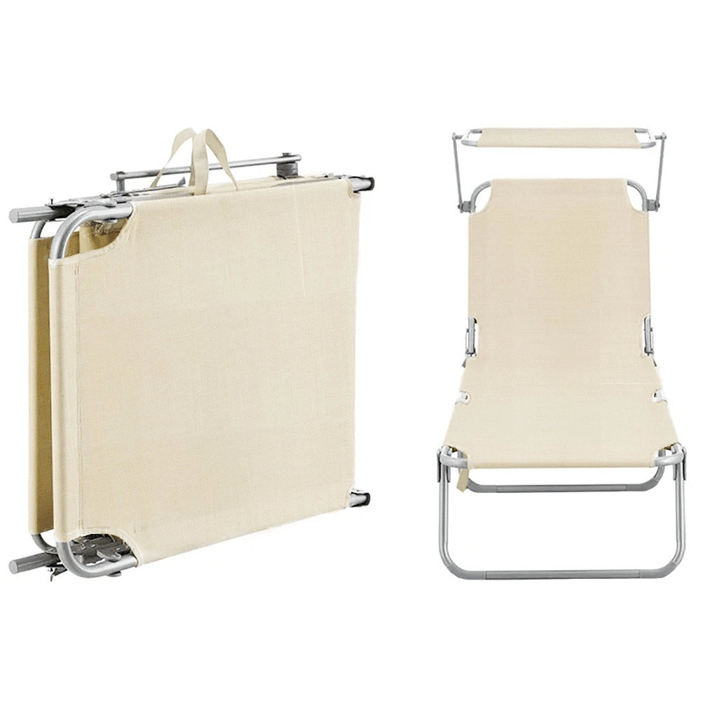 Trade Shop - Lettino In Textilene Con Parasole Crema Mare Giardino Schienale Regolabile 281014 -