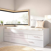 Letto per bambini Aftro, Struttura con secondo lettino estraibile, Letto singolo per cameretta con 3 cassettoni, 194x95h68 cm, Bianco