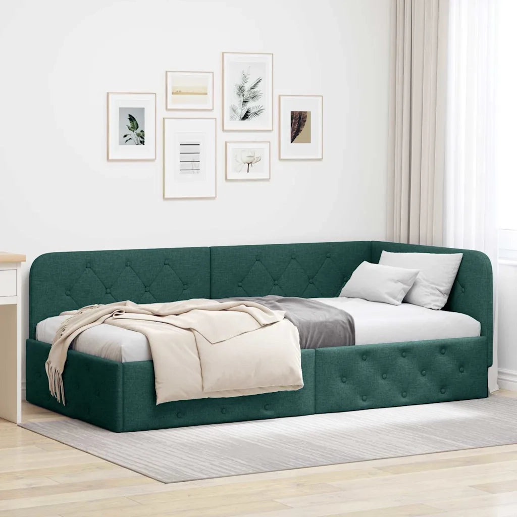 Cornice del letto ad angolo Verde Scuro 90 x 200 cm Tessuto 42016499