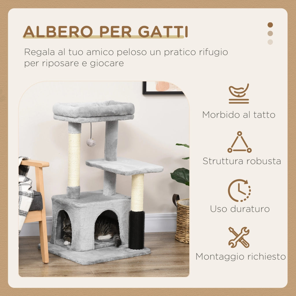 Tiragraffi per Gatti Multilivello ¨C Xylo ¨C con Casetta e Cuscino, Grigio