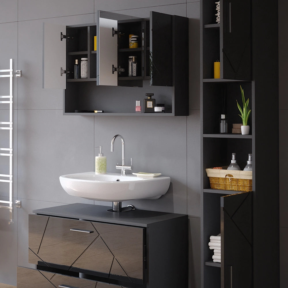 Vicco Set mobili bagno Antracite lucido 3 pezzi, base 80 cm