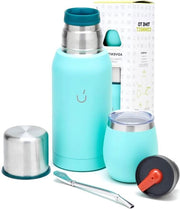 Set di Yerba Mate Argentino da 6 - Tazza di Mate in Acciaio - Termos con 2 Stopper di Servizio (Aqua)