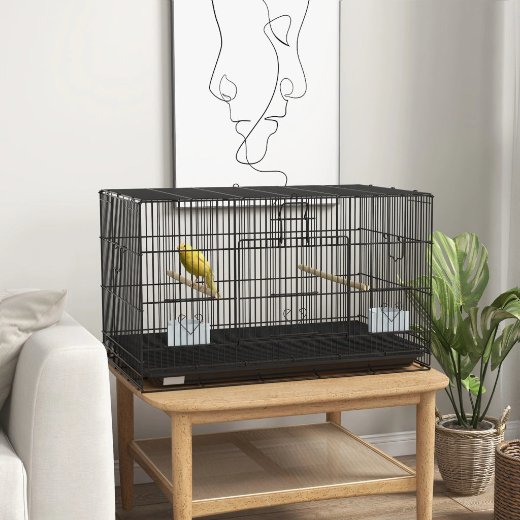 Gabbia per Uccelli ¨C zephmum ¨C Nero 77x46x45 cm con 2 Mangiatoie 2 Posatoi