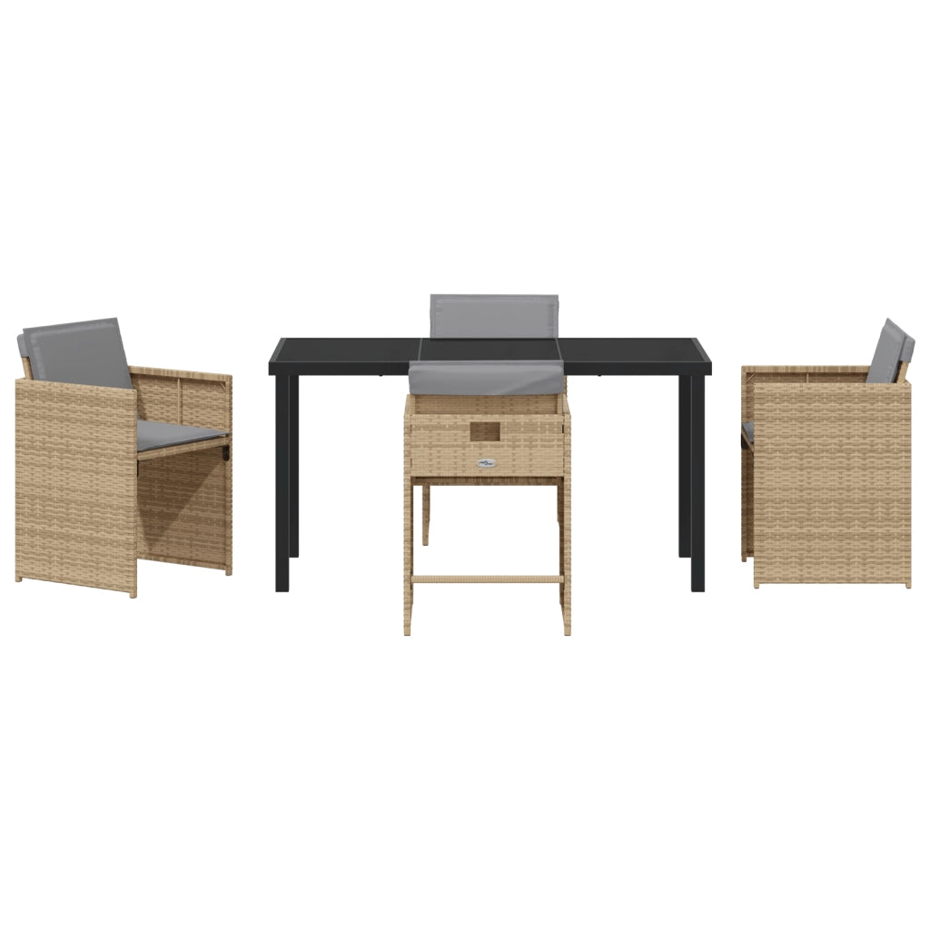 Set Giardino 5 Pezzi con Cuscini Beige in Polyrattan