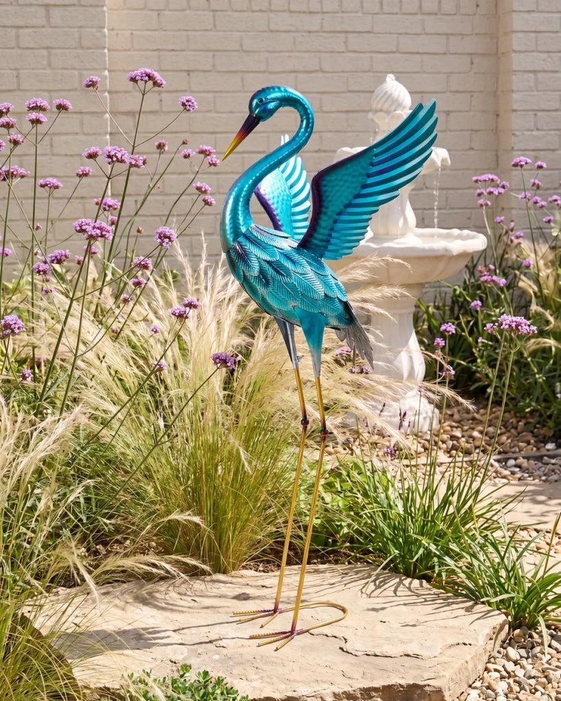 Statua da giardino blu in ferro fatta a mano scultura animale a grandezza naturale da terra