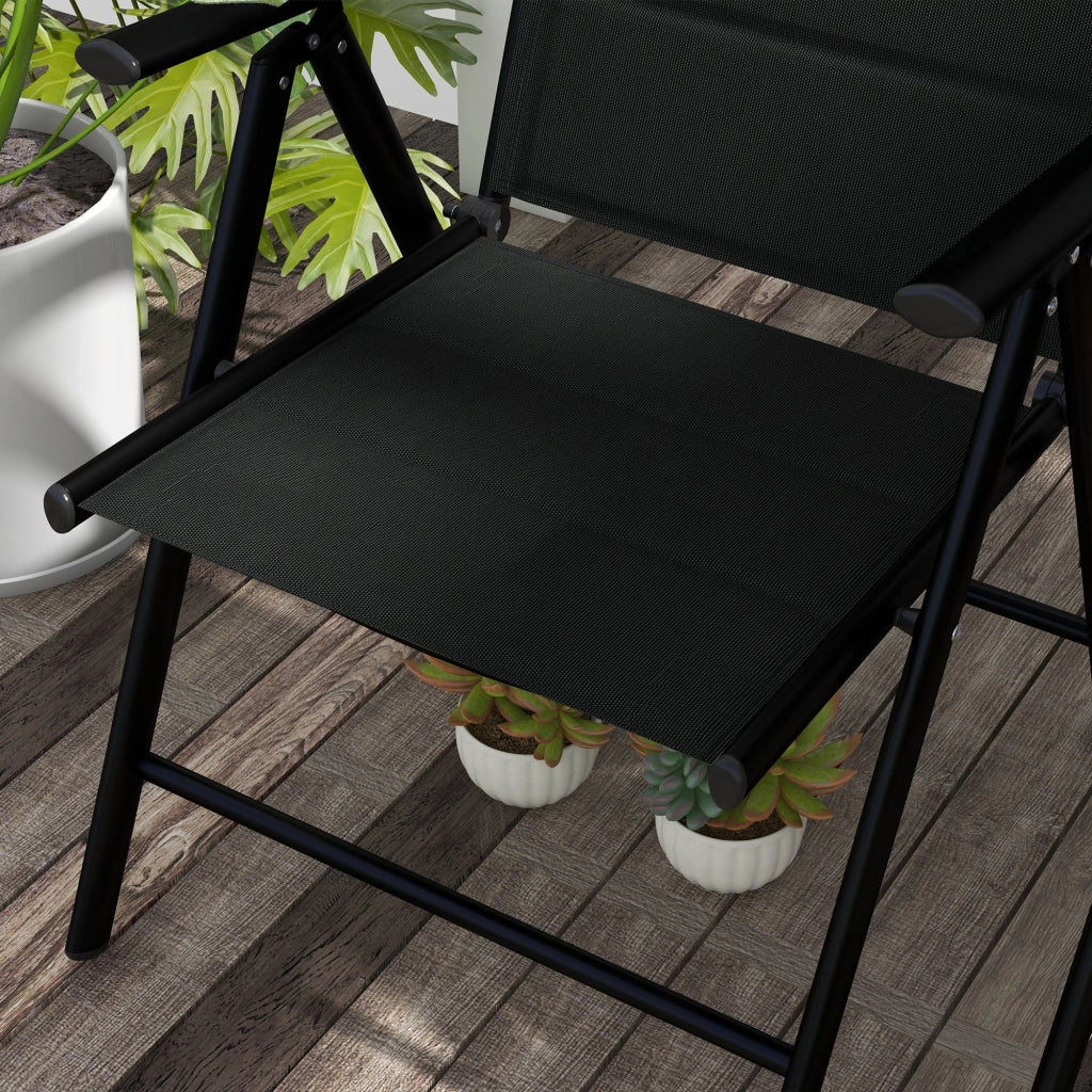 Set 2 Sedie Pieghevoli con Schienale Reclinabile e Poggiatesta 54x67x108 cm in Alluminio e Poliestere Nero