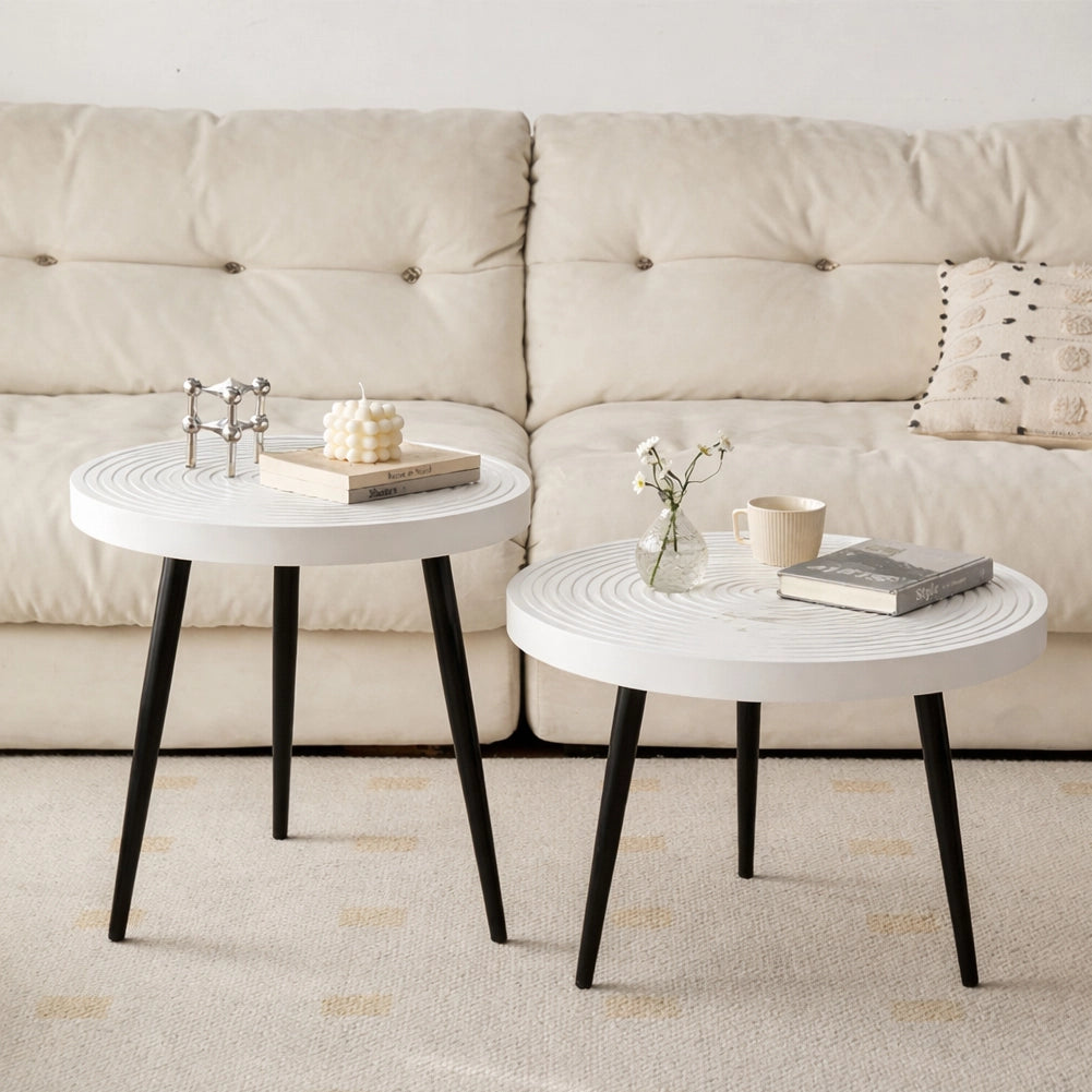 Set 2 Tavolini da Caffè Tondi Bianco Design Industrial Tavoli Soggiorno Rotondi
