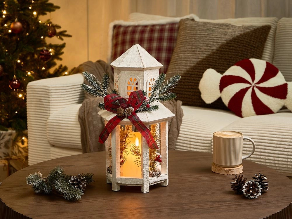Lanterna LED in legno di abete bianco Decorazione natalizia tradizionale fatta a mano