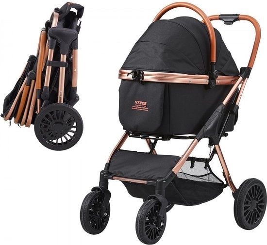 JK24 - Buggy per cani - Buggy per cani pieghevole - Carrello per cani - Carrello per cani con contenitore - per cani grandi - fino a 30kg di capacità di carico - Impermeabile - Nero