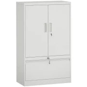 Mobile da Ufficio in Acciaio con Ripiano Interno Regolabile e Cassetto, 80x40x130 cm, Bianco