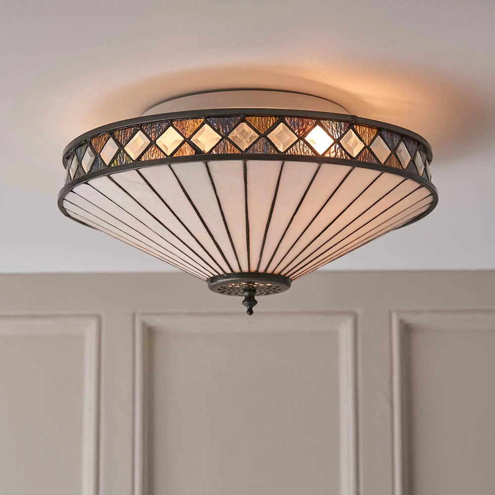 Plafoniera Tiffany FARGO vetrata rotonda 2xE27 60W