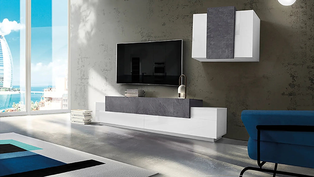 Parete attrezzata soggiorno design moderno pensile bianco antracite Corona Moby Report