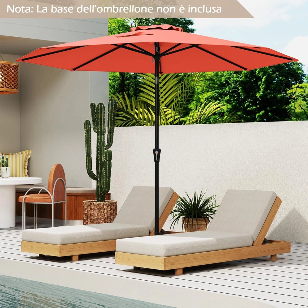 Ombrellone da Giardino, Diametro 290 cm, Ombrello da Spiaggia con Manovella e Inclinazione Regolabile, Ideale per Spiaggia, Balcone, Giardino (Arancione)