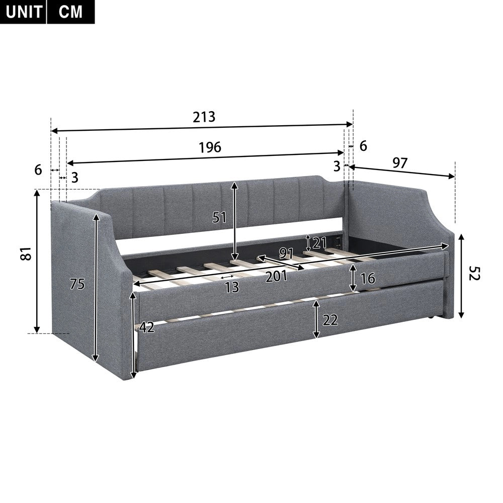 Letto Singolo Imbottito con Rollbett ¨C MINIMAL ¨C Grigio 90x200