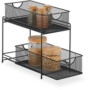Organizzatore cucina - contenitori ripiegabili - nero - metallo - 32 x 19 x 35,5 cm