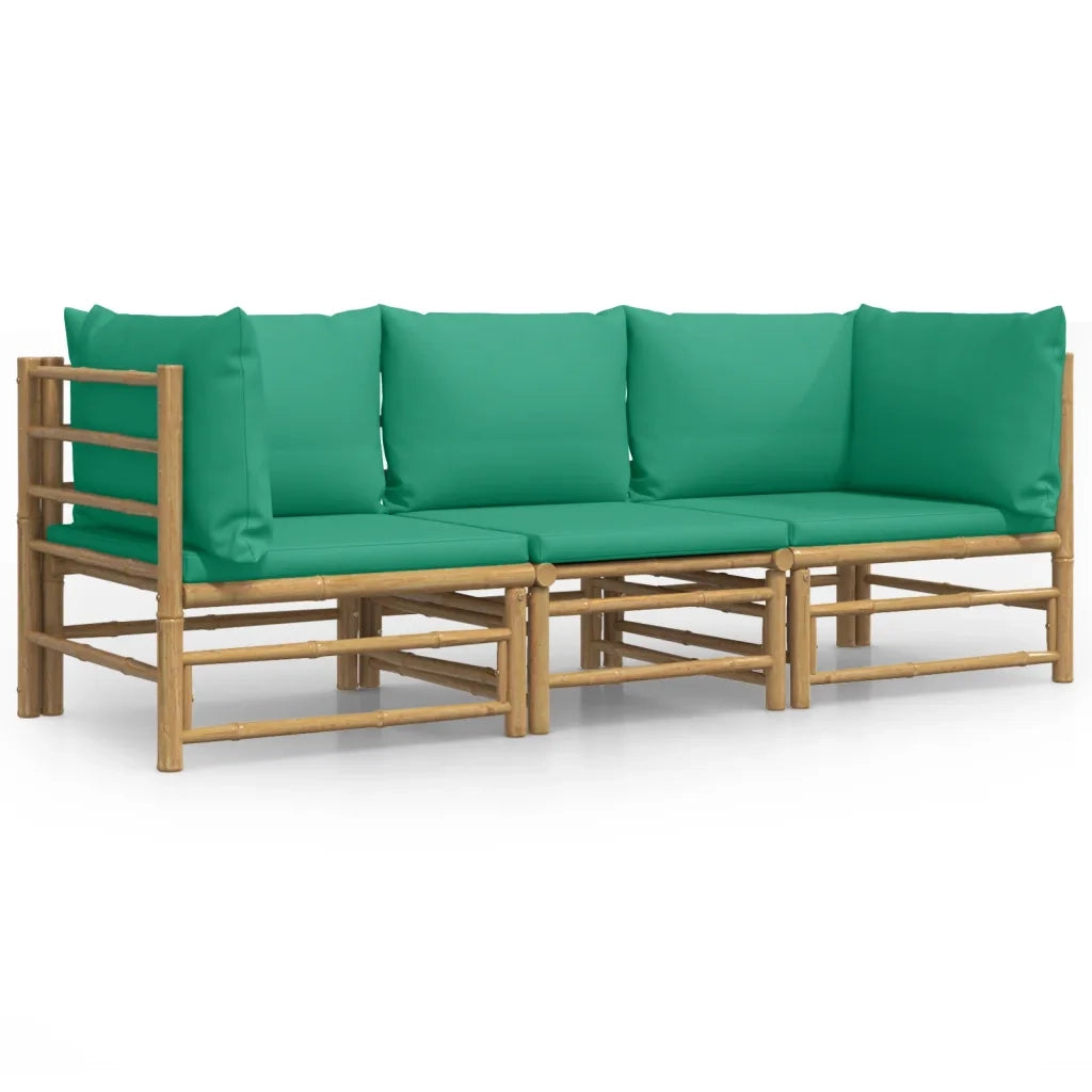 Set Salotto da Giardino 3pz con Cuscini Verdi Bambù 3155151