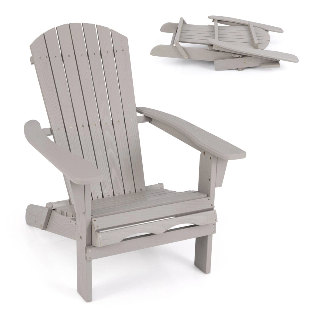 Sedia pieghevole con schienale alto ampi braccioli carico di 180kg, Sedia adirondack da soggiorno in legno Grigio-Sedie da esterno