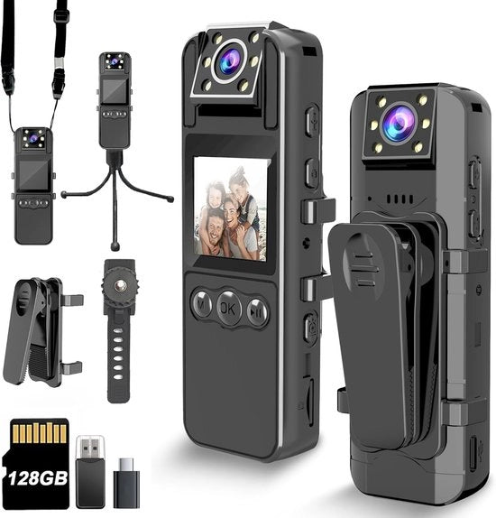 CCTV 4K - 128GB - Obiettivo Rotativo 180° - Batteria 6 Ore e Visione Notturna - Per Sicurezza e Uso Giornaliero