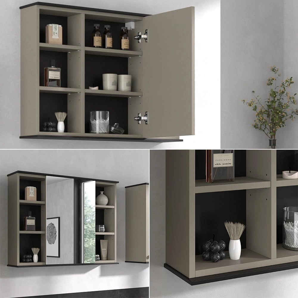 Specchio contenitore bagno Joli, Grigio, 80 x 60 cm con specchio