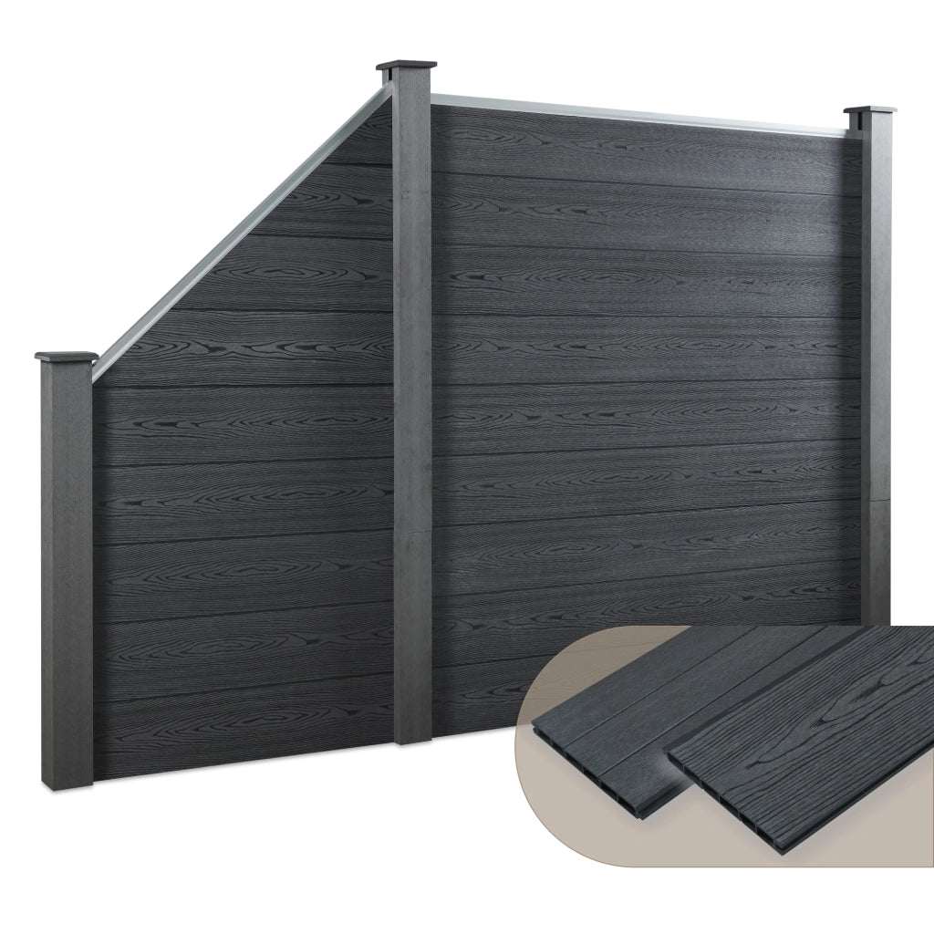 Recinzione in WPC per Giardino Staccionata da Elementi Inclinato e Rettangolare 183x277 cm Grigio NEU.HOLZ