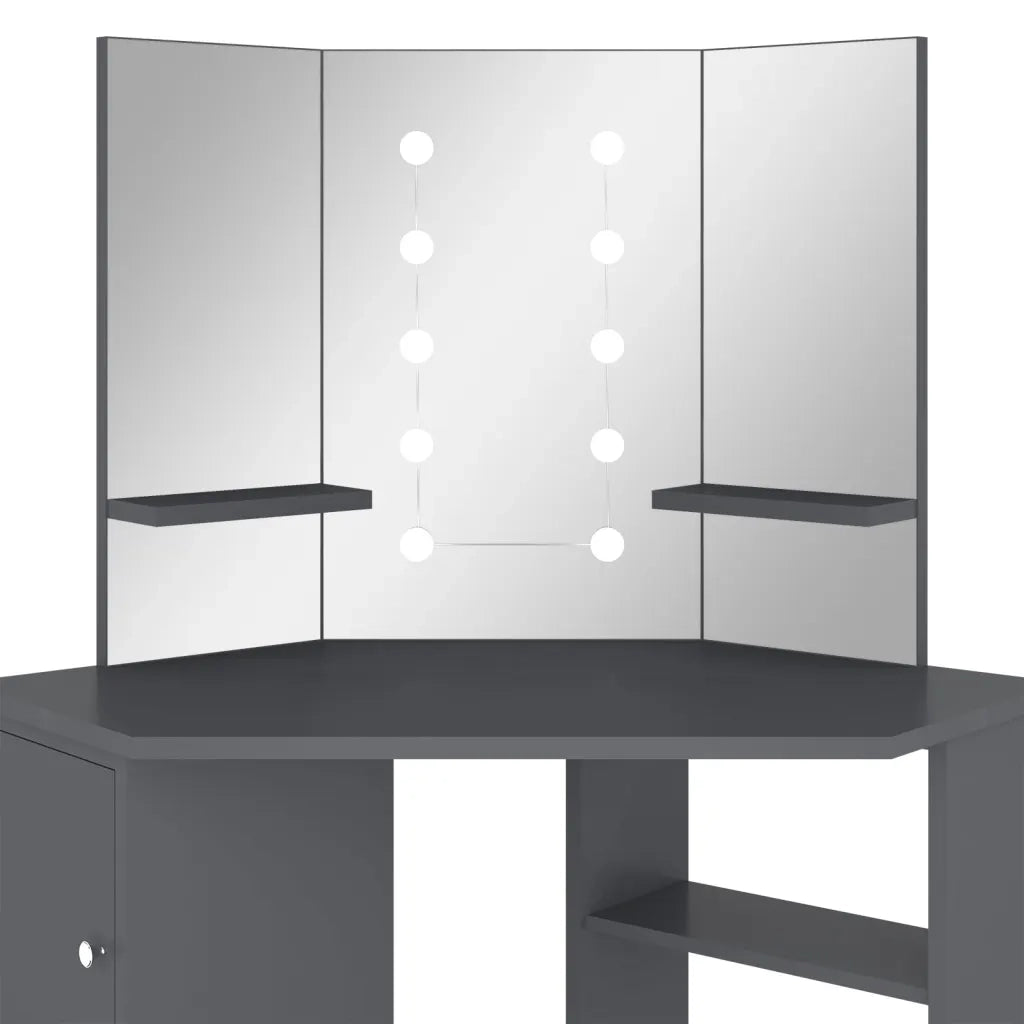 Tavolino da Trucco Angolare con LED Grigio 111x54x141,5 cm