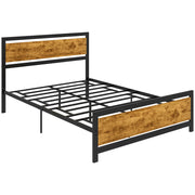 Struttura Letto Una Piazza e Mezza in Legno e Acciaio con Doghe in Stile Industriale, 140x200cm