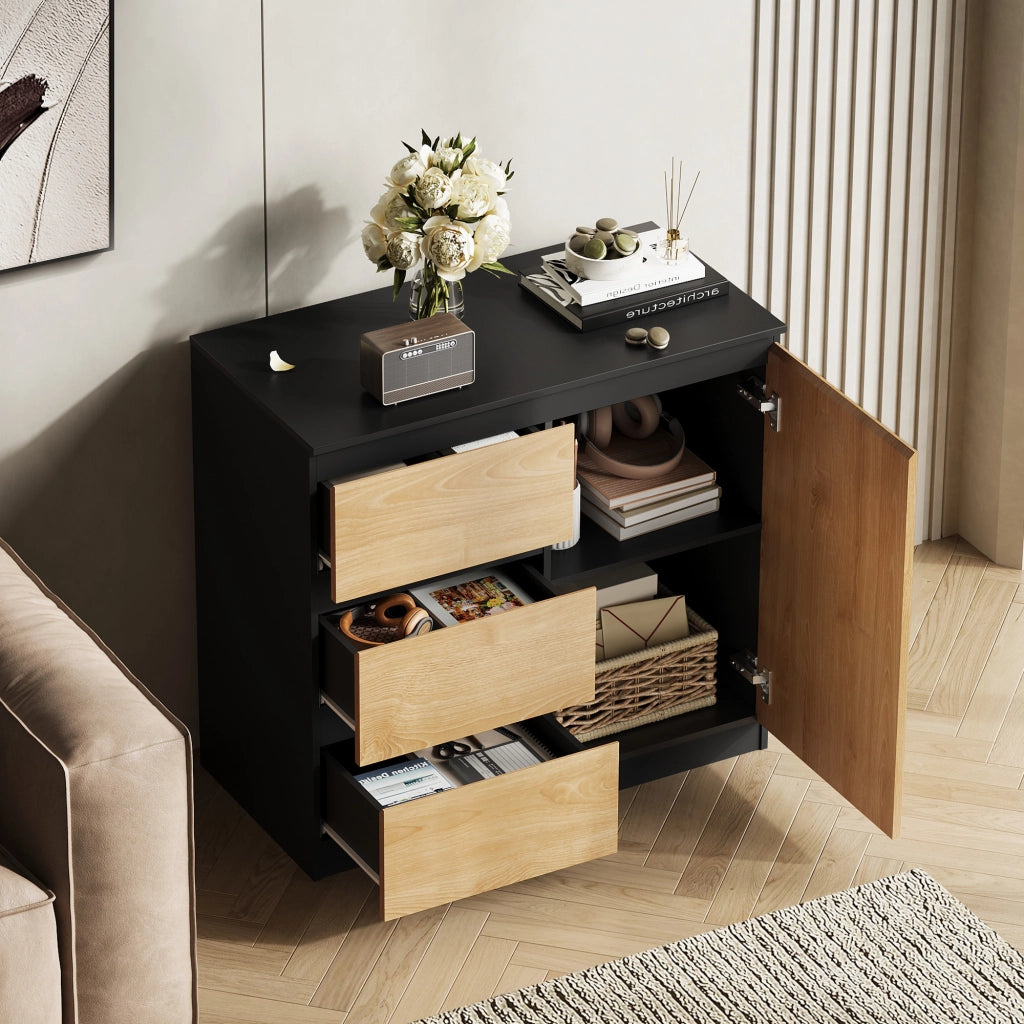 Cassettiera 3 cassetti con ante ¨C zephmum ¨C nero rovere 80x75x40cm