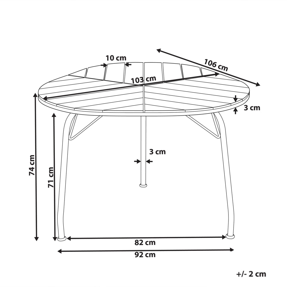 Tavolo da pranzo da giardino in legno chiaro di acacia piano rotondo 120 cm design a doghe per interni esterni